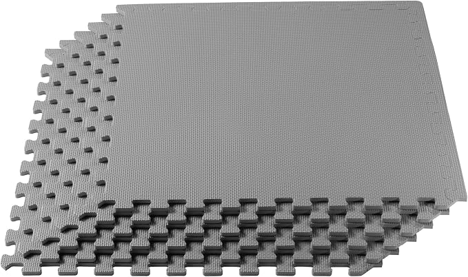 We Sell Mats 1/2 Inch Thickness Multipurpose EVA Foam Floor Tiles, Interlocking Floor Mat for Indoor Gym and Home Use, 24 in x 24 in, Light Gray, 24 Square Feet (6 Tiles)