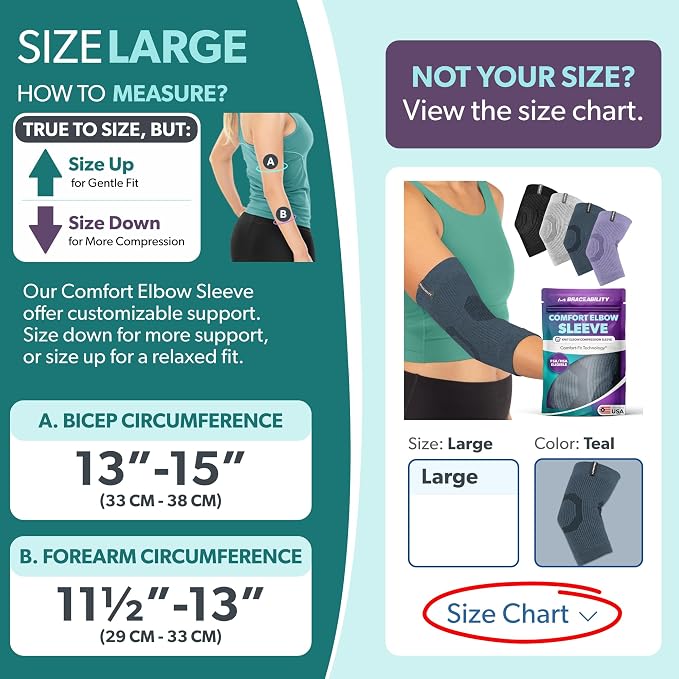BraceAbility Elbow Compression Sleeve for Bursitis - Olecranon Elbow Brace for Tendonitis, Tennis Elbow, Golfers Elbow, Arthritis, Elbow Pain Relief Arm Sleeve for Women and Men (L - Teal)