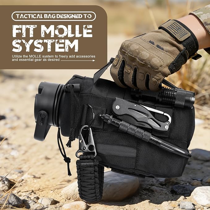 NATURE PIONEOR 32 oz Tactical Water Bottle with MOLLE Bottle Pouch & 3 Lids | 18/8 Food-grade Stainless Steel, Double Vacuum Insulation, 3 Leak-proof Lids, Handle, Strap, Camping, Hiking, Gym, Work