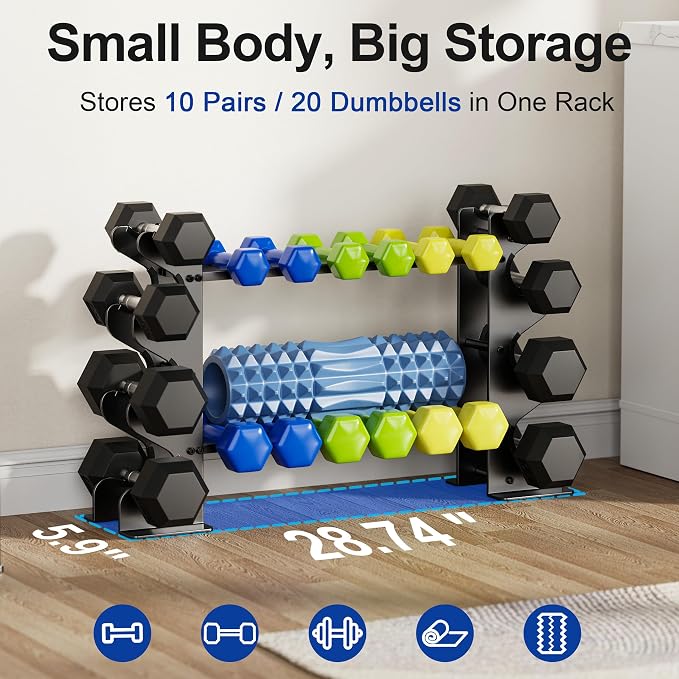 Dumbbell Rack Stand for Home Gym: Rack Only Holder for Dumbbells, Free Weights, 400LB Capacity Heavy-Duty Compact Storage Organizer
