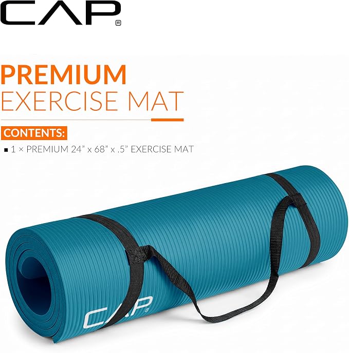 CAP Barbell 1/2-Inch High Density Exercise Yoga Mat with Strap | Multiple Options