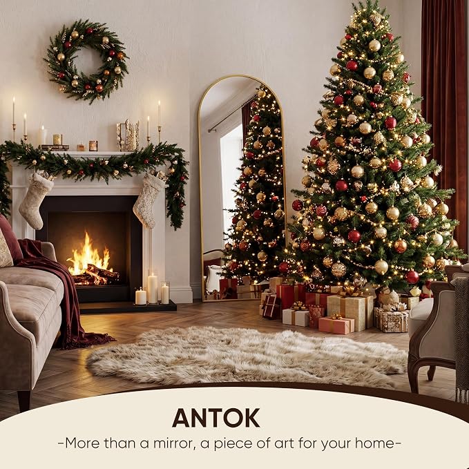 Antok 56" x14” Arched Full Length Floor Mirror, Gold Aluminum Frame, Free Standing/Wall Mount/Leaning for Bedroom, Living Room, Dressing Room