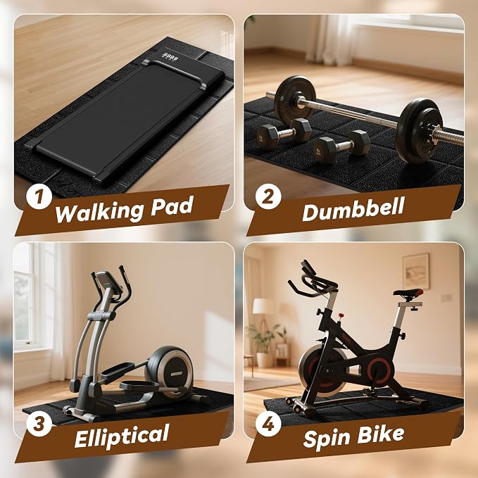 VTORY Walking Pad Mat for Carpet - 1/5" Thick Foldable Treadmill Mat | Non-Slip High Density for Bike, Elliptical, Home Gym Use