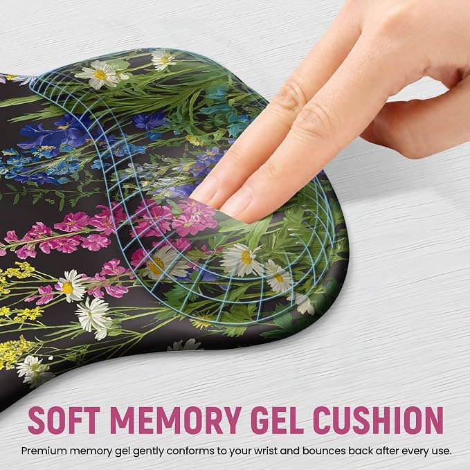 Ergonomic Mouse Pad with Wrist Rest, Gel Wrist Support, Bloom | 10.2 x 7.6 in Mouse Pad with Smooth Fabric Surface and Non-Slip Rubber Base for Office, Home, Study, and Gaming