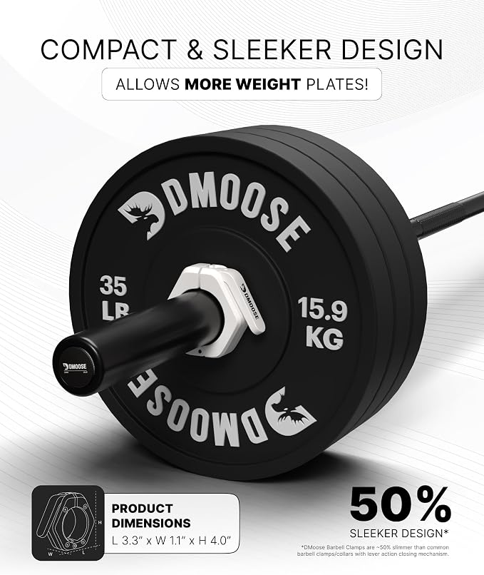 DMoose Fitness Barbell Clips 2 Inch (Pair) - Quick Release Olympic Barbell Clamps & Collars with Anti Slip TPR Grip for Secure Weightlifting and Powerlifting - Weight Clips for Bars at Home or Gym