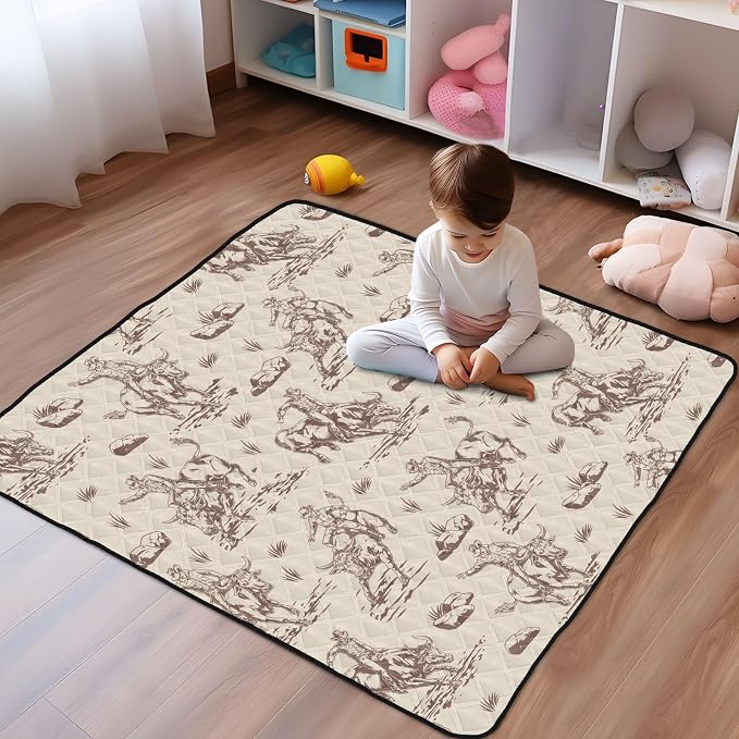 Baby Play Mat Western Cowboy Horse 50" X 50" Play Gym Crawling Mat Soft Non-Slip Portable Picnic Floor Mat for Infant, Babies, Toddler, Kids