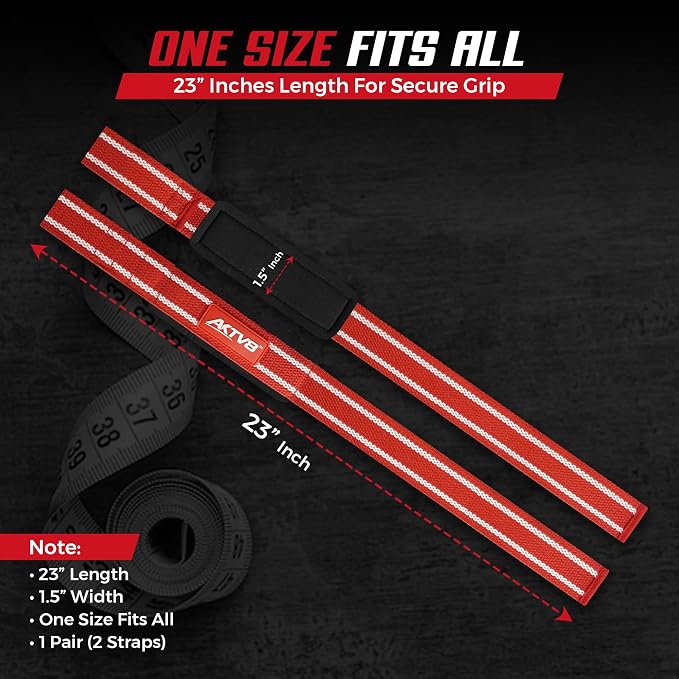 AKTV8 Lifting Straps for Deadlifts, 23 inch 4mm Padded Wrist Straps for Gym | Stronger Grip During Weight Lifting & Powerlifting, Heavy Duty Polyester-Cotton Gym Straps for Pull Ups, Rows & Heavier Lifts