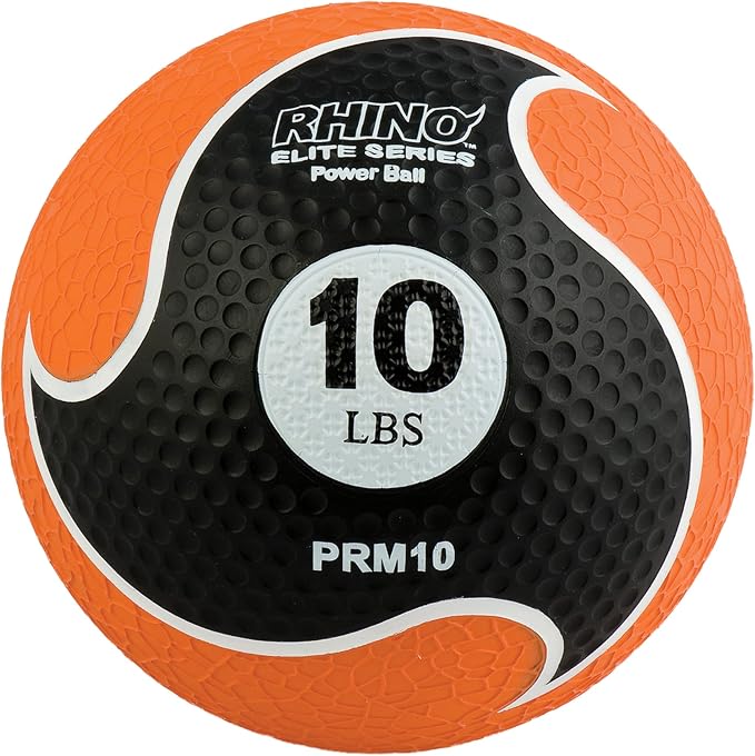 Champion Sports Rhino Elite Medicine Ball – Textured Surface, Superior Grip, Hollow Synthetic Rubber for Consistent Bounce & Durability, Multiple Weights & Colors - Optional Rebounder Sold Separately