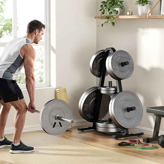 Weight Plate Rack 400LBs, Weight Tree Holder for Home Gym, Barbell & Bumper