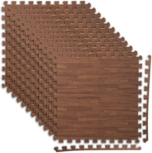 Art3d 96 Sq.Ft Eva Puzzle Exercise Mats, 24"x24" x 1/2" Thick Foam Interlocking Tiles for Flooring, Workout, Gym Equipments, Pack of 24, Dark Walnut