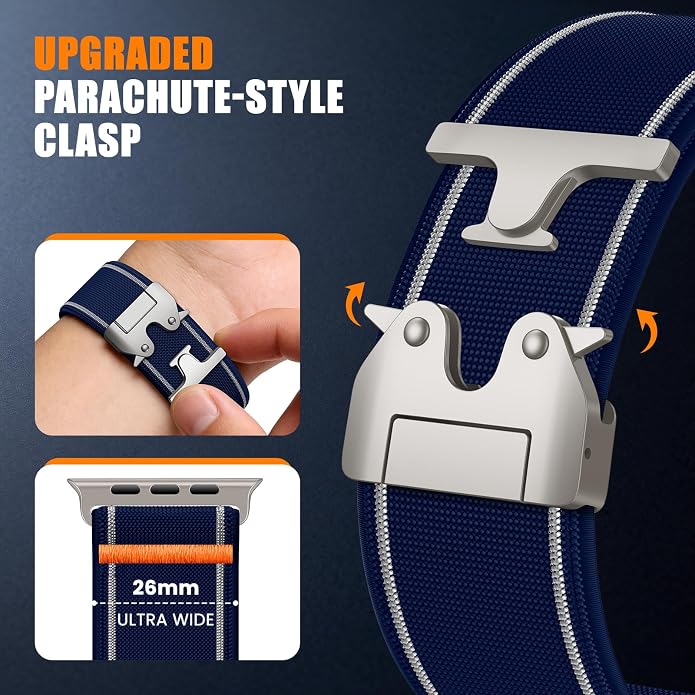 Elastic Sport Band for Apple Watch Ultra 3/2/1 Bands 49mm 46mm 45mm 44mm 42mm 41mm 40mm 38mm Men Women, Adjustable Parachute Buckle Nylon Fabric Wristband for iWatch Series 11 10 SE 9 8 7 6 5 4 3