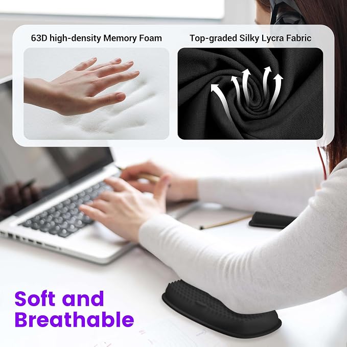 MEKASS Elbow Pad for Desk, Thicken & Large Memory Foam Elbow Rest Padding with Non-Slip, Ergonomic Desk Edge Cushion, Armrest Pad Wrist Rest Comfort Support for Office Home (1 Pcs Black)