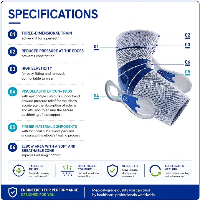 Bauerfeind - EpiTrain - Elbow Support - Breathable Knit Elbow Brace Targeted Compression for Chronic Elbow Pain, Supports Forearm Tendons & Muscles, Golfer's or Tennis Elbow Relief