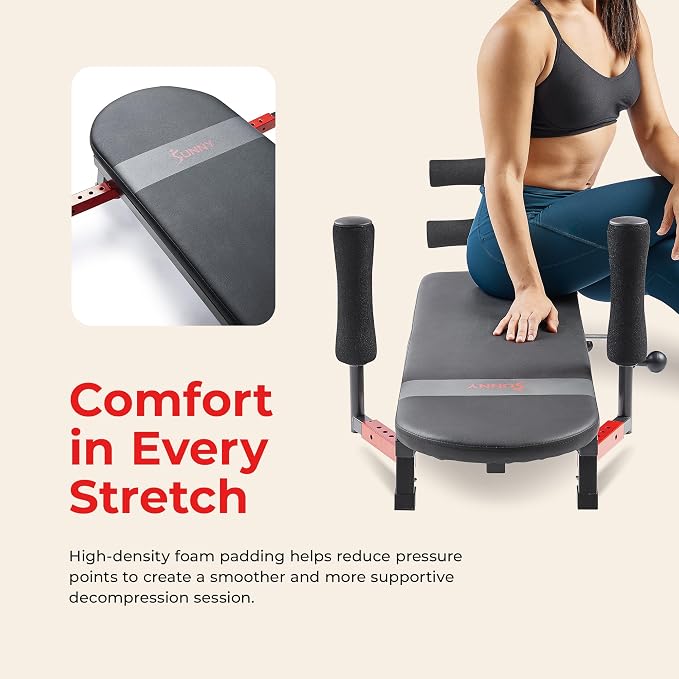 Sunny Health & Fitness Decompression Stretch Table for Back Pain Relief | No-Hang Inversion Therapy, 400LB Capacity, Precise Stretch Control, Spinal Alignment Support, Improved Flexibility