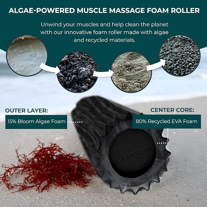 Oceanfoam Ripple Travel Foam Roller (11" x 3.35") Firm Mini Foam Roller for Physical Therapy, Deep Tissue Massage, Back Pain - High Density, Wave Textured - Yoga, Exercise (Black & Charcoal Marbled)