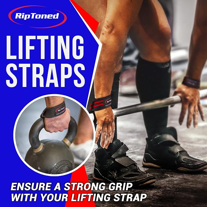 Rip Toned Lasso Lifting Straps for Weightlifting, 23¼" Padded | 1 Pair, cotton, non-latex neoprene. No break-in. Quick release. Deadlifts, rows, shrugs, pull-ups. Machine washable.