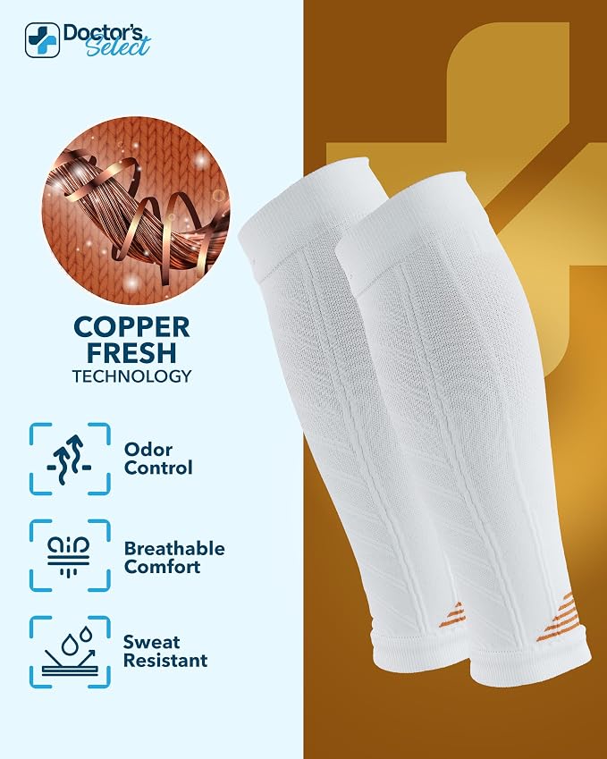 Doctor's Select 2 Pairs Copper Calf Compression Sleeve - Leg Compression Sleeves for Women & Men, Shin Splint Relief