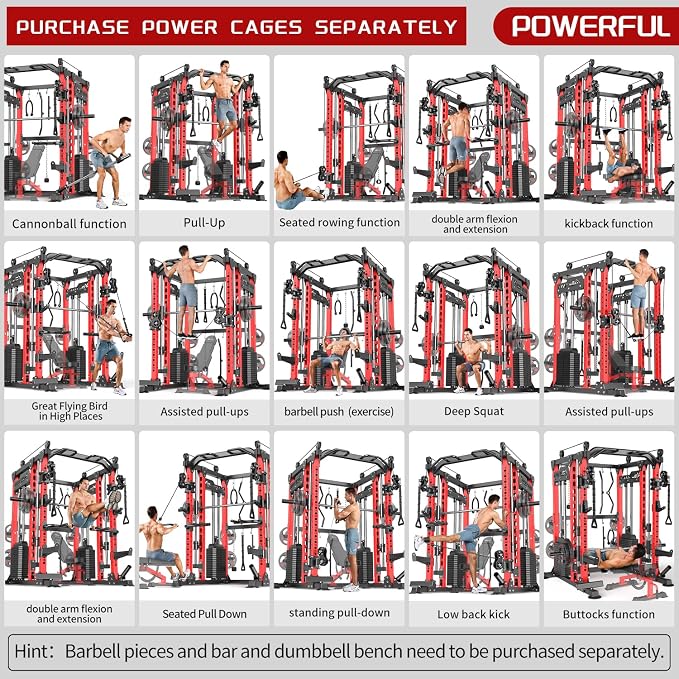 XGSW Smith Machine with Weight Stack, Multi-Function Squat Rack Power Cage with Cable Crossover System, for Home Gym
