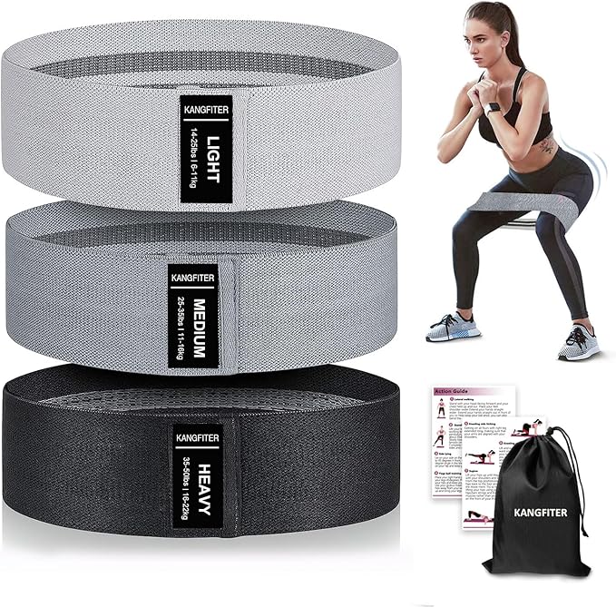 KANGFITER Non-Slip Fabric Resistance Bands for Working Out 3 Levels | Loop Exercise Bands for Booty Leg Butt Glute Hip, Elastic Stretch Workout Bands for Women Men Home Gym Fitness Yoga Pilates