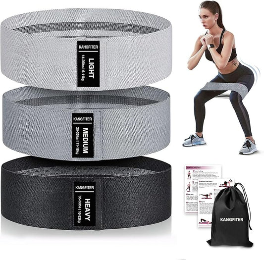 KANGFITER Non-Slip Fabric Resistance Bands for Working Out 3 Levels | Loop Exercise Bands for Booty Leg Butt Glute Hip, Elastic Stretch Workout Bands for Women Men Home Gym Fitness Yoga Pilates