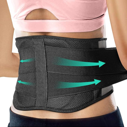 AllyFlex Sports® Lightweight Back Brace for Men & Women Under Uniform, Dual Medical 3D Lumbar Pads for Lower Back Pain Relief, Breathable Mesh with Adjustable Stapes for Back Stress - XS/S