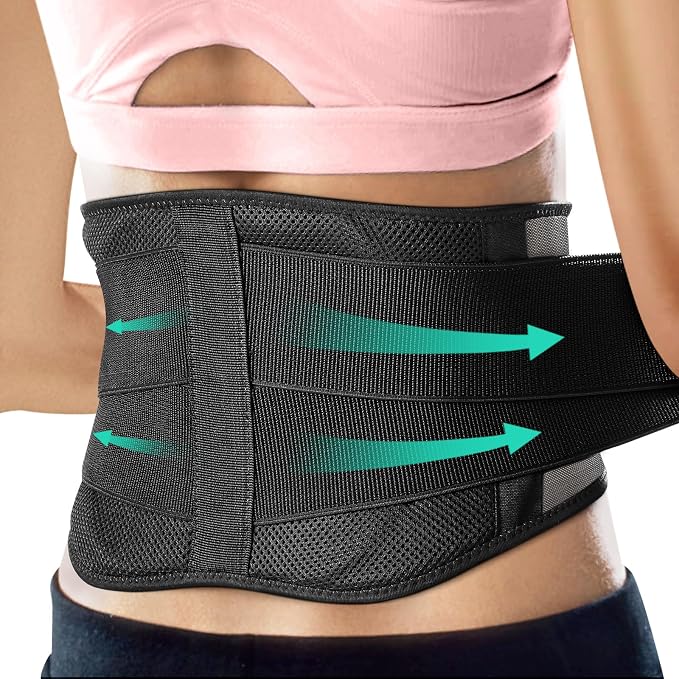 AllyFlex Sports® Lightweight Back Brace Under Clothes Breathable Honeycomb Mesh & Dual Lumbar Pads for Lower Back Pain Relief, Adjustable Straps for Optimal Lower Back Support - XL/XXL