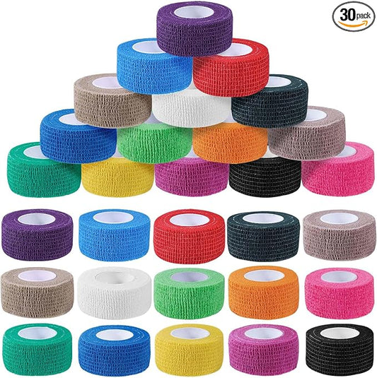 KISEER 30 Pack 1 Inch x 5 Yards Colorful Self Adhesive Bandage Breathable Cohesive Bandage Wrap Rolls Elastic Self-Adherent Tape for Stretch Athletic, Sports, Wrist, Ankle