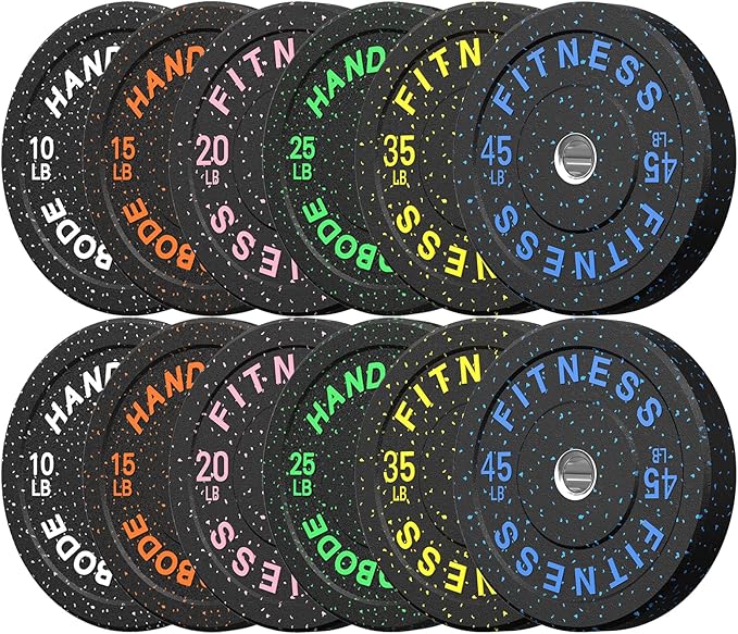 HANDBODE 2-Inch High-Bounce Bumper Plates, Olympic Weight Set, 10-650 lb | Barbell Weight Plates Set for Home Gym, Colored Weights Rubber Strength Training Plate for Weight Lifting