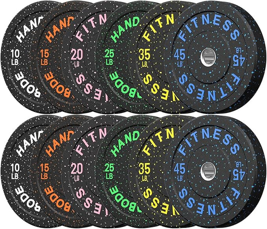 HANDBODE 2-Inch High-Bounce Bumper Plates, Olympic Weight Set, 10-650 lb | Barbell Weight Plates Set for Home Gym, Colored Weights Rubber Strength Training Plate for Weight Lifting