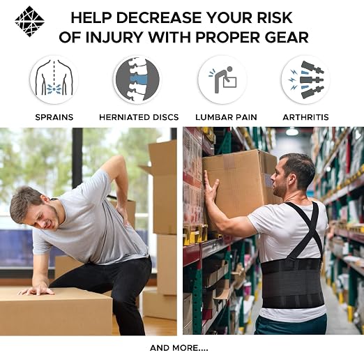 Plus Size Back Brace for Men Lower Back Heavy Lifting with Suspenders, Back Support Belt for Work, Lower Back Brace with Lumbar Support for Back Pain Relief, Construction Warehouse Moving Belt, 3XL
