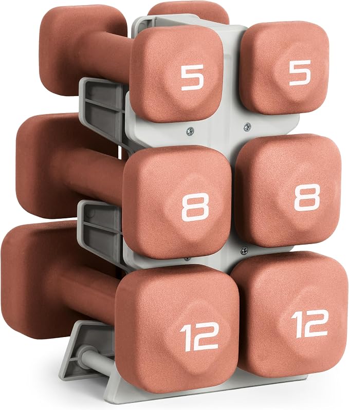 Tone Fitness Neoprene Dumbbell Set with Storage Rack – Non-Slip, Anti-Roll Hand Weights for Home Gym Workouts | 20 lb, 32 lb, 50 lb, 60 lb & 100 lb Options
