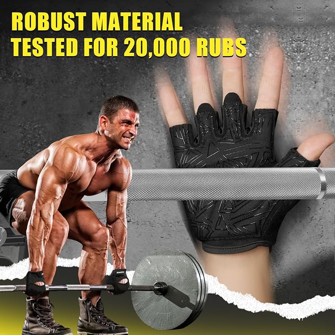 HOZMOZ Ventilated Weight Lifting Gloves, Thick Padded Workout Gym Gloves with Full Palm Protection & Grip & Shock Absorption for Women & Men's Fitness Exercise Training