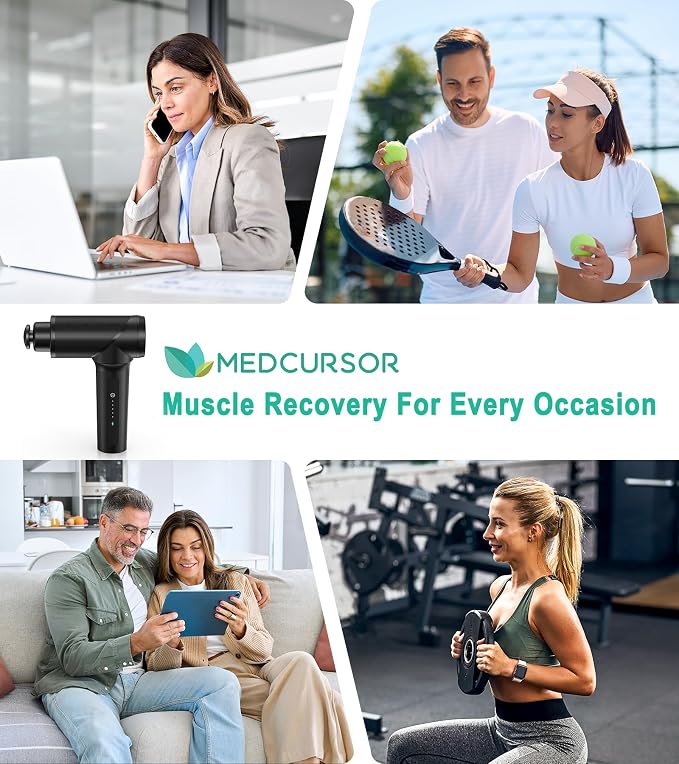 Medcursor Massage Gun - High Intensity Brushless Motor, Handheld Percussion Deep Tissue Massager with 6 Massage Heads for Sore Muscle and Stiffness, Gifts for Father/Dad (Black)