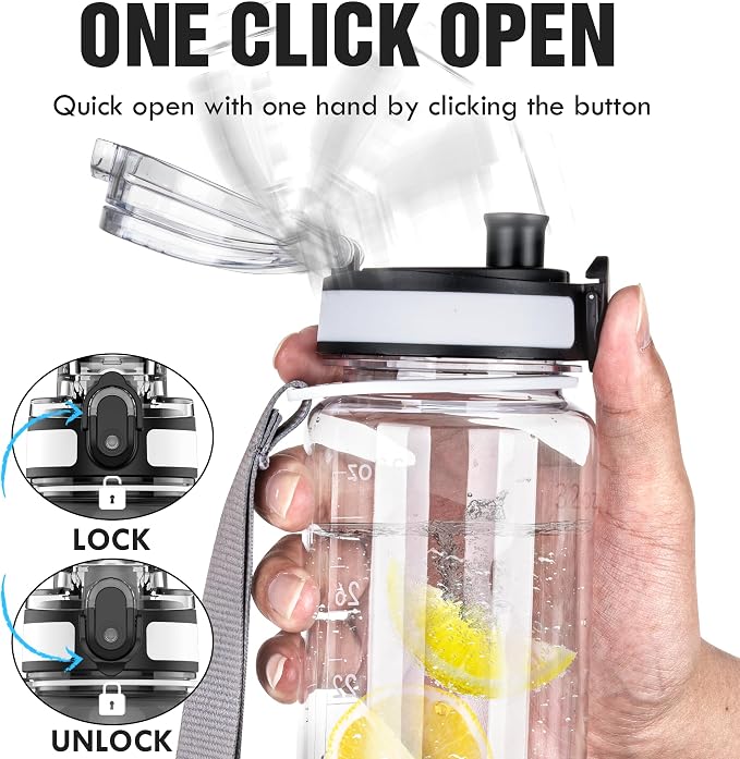 OLDLEY Water Bottle, 32oz Motivational Sports Water Bottle with Time Marker - Times to Drink - Tritan, BPA Free, Wide Mouth Leakproof,CapacityClear