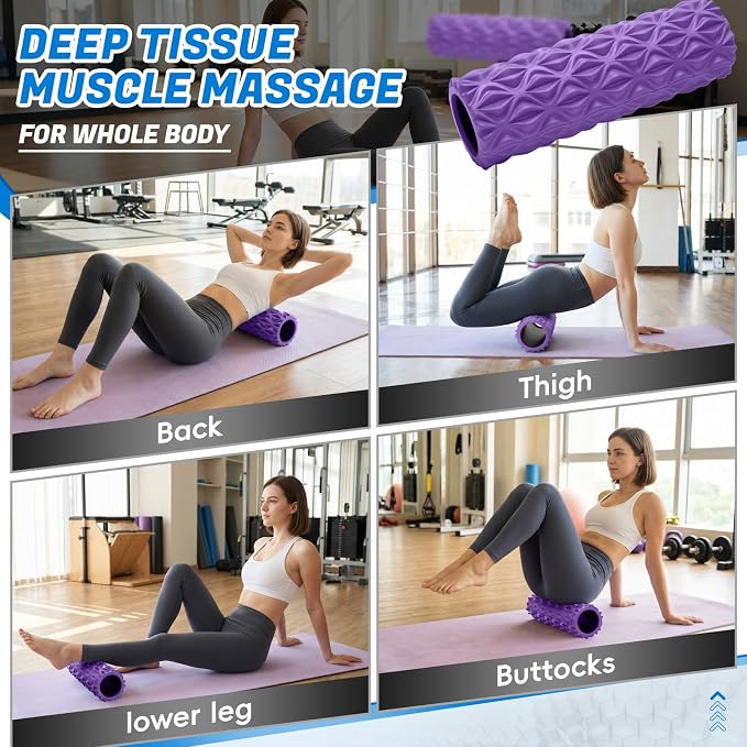 Foam Roller High Density Deep Tissue Massager for Muscle Massage | Exercise Roller Myofascial Trigger Point Release Improves Mobility Massage of Back and Leg Muscles - 15" (Purple)