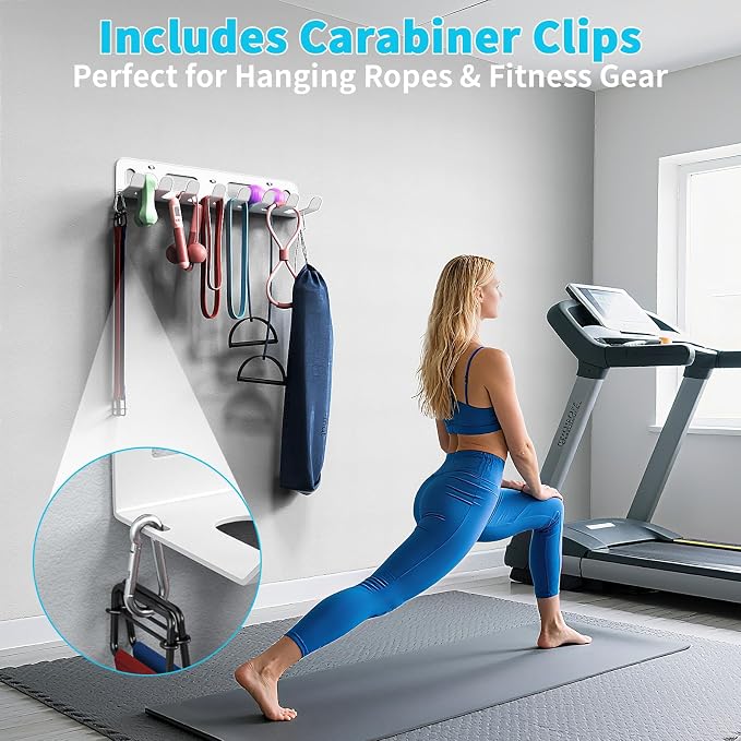 KHAMAL Multi-Purpose Gym Equipment Storage Rack for Resistance Bands - Gym Wall Storage for Exercise Bands, Yoga mat, Jump Ropes, Weight Belts, Straps, Hula Hoop (Black White)