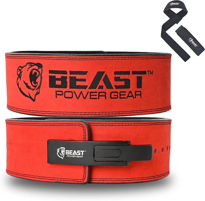 Beast Power Gear Weight Lifting Belt Lever Buckle 10MM 13MM Thick & 4 Inches Free Strap Weightlifting, Powerlifting, Deadlifts, Squats Men Women