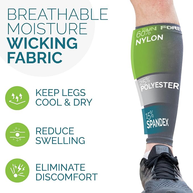 Run Forever Calf Compression Sleeve for Men & Women, 20-30mmHg Compression | Leg Sleeve for Shin Splints, Varicose Veins, Swelling & Pain Relief | Footless socks for Running, Cycling & Travel