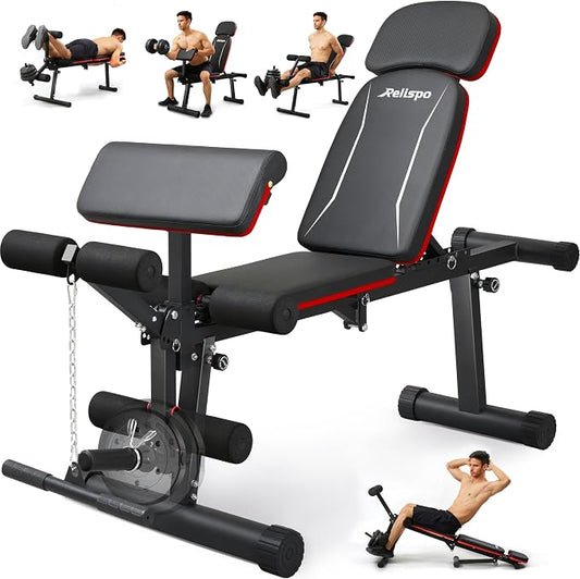Adjustable Weight Bench with Leg Extension and Leg Curl, 1200 lbs | Foldable Workout Bench, Flat Incline Decline Design, 9 Back Positions, Preacher Pad, Full-Body Strength Training for Home Gym