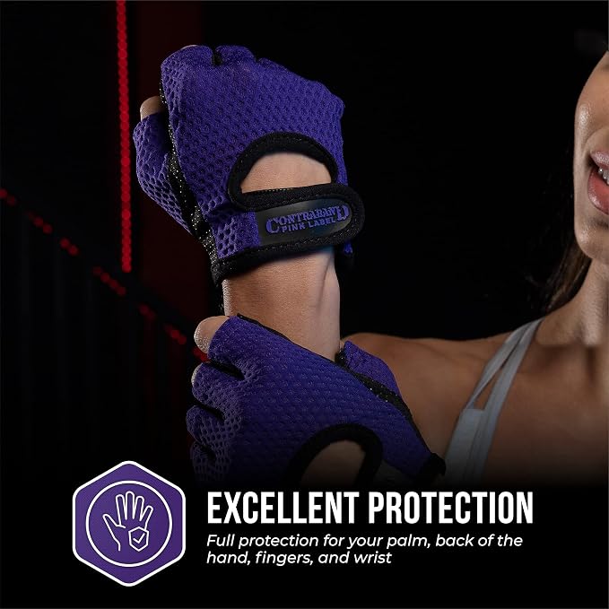 Contraband Pink Label 5307 Womens Designer Workout Gloves | Low Sweat Diamond Mesh Fabric w/Grip-Lock™ Silicone Palm