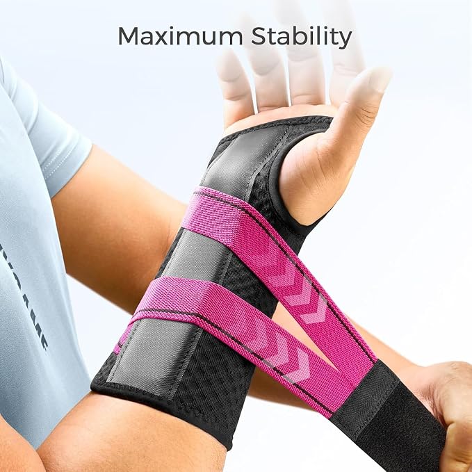 FREETOO Carpal Tunnel Wrist Brace Night Support.Pink,Left Hand,XS | Wrist Splint,Hand Brace,Tendonitis,Sprain,Arthritis;Sleeping,Work,Type;Breathable,Adjustable;Metal Plate,One-Step Wear