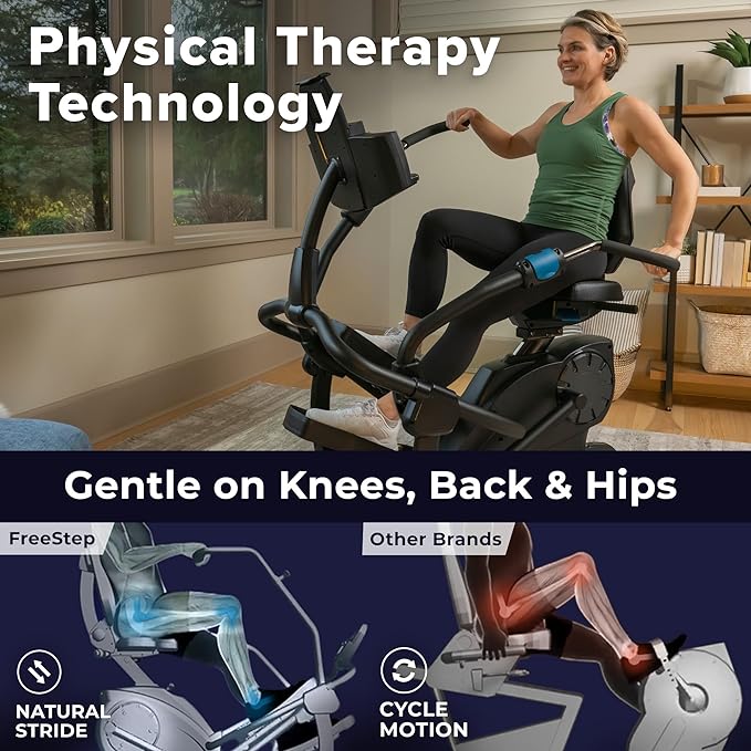 Teeter FreeStep Recumbent Cross Trainer Stepper, Zero-Impact Exercise Bike Alternative w/Patented Physical Therapy Stride, Up to 350lb, Free App w/Trainer Workouts