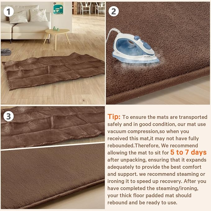 Baby Play Mat for Floor,Ultra Thick Elastic Foam 74"x50" Playmat Tummy Time Muscle Crawling Exercise Activity Cushion Gym Mat Nursery Playroom Area Kids Rug for Babies, Toddlers,Infants,Reddish Brown