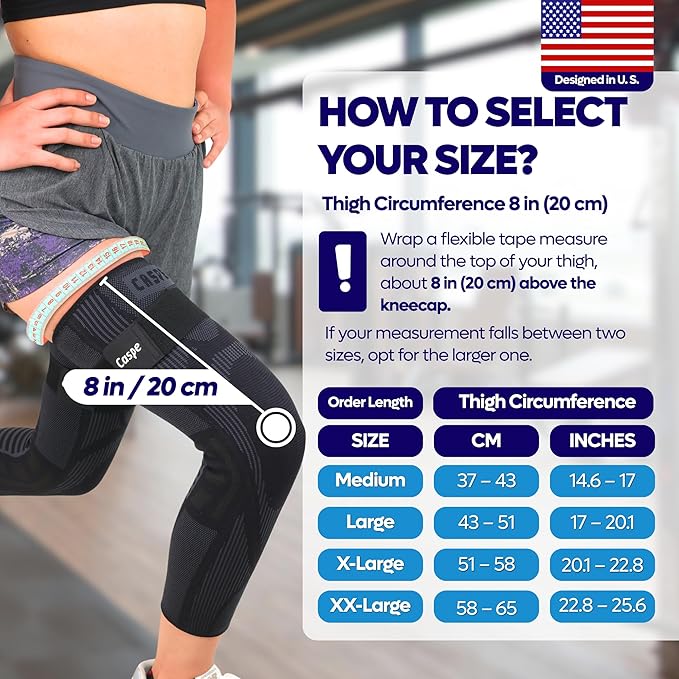 Caspe Leg Compression Sleeve With Strap, Full Length Thigh Knee Calf Support, Knee Compression Sleeve Women & Men, Full Leg Support for Light Recovery, Daily Wear