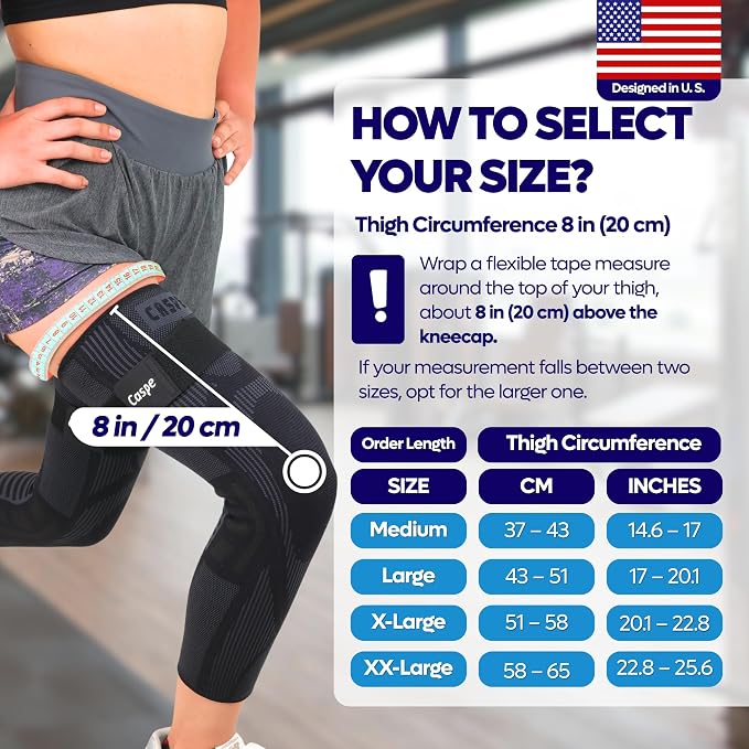Caspe Leg Compression Sleeve With Strap, Full Length Thigh Knee Calf Support, Knee Compression Sleeve Women & Men, Full Leg Support for Light Recovery, Daily Wear