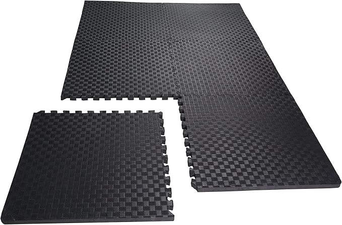 BalanceFrom Puzzle Exercise Mat 1/2" Thick, EVA Interlocking Foam Floor Tiles for Home Gym, Mat for Home Workout Equipment, Floor Padding for Kids, Black, 24 in x 24 in x 1/2 in, 48 Sq Ft - 12 Tiles | Tiles for Home Gym, Mat for Home Workout Equipment,...