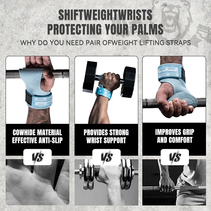 MANUEKLEAR Gym Straps Weight Lifting, Double Leather Lifting Straps for Men Deadlift with Cushion Wrist Loop, Gym Lifting Wrist Wraps for Weightlifting