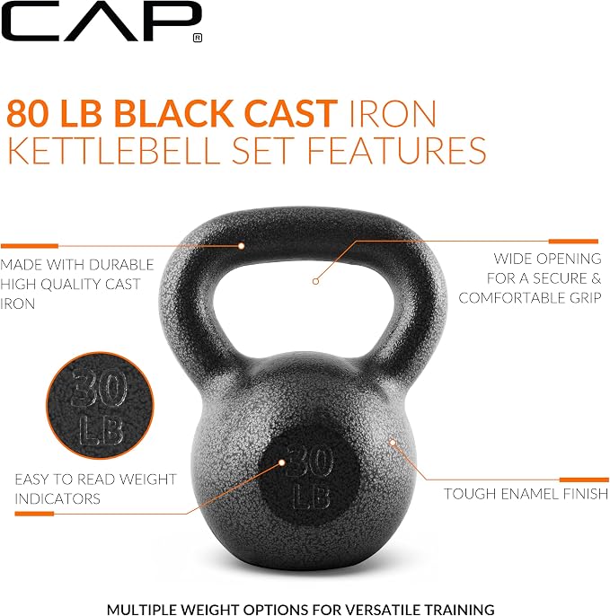 CAP Barbell Cast Iron Kettlebell - Singles and Sets, Multiple Weight Choices