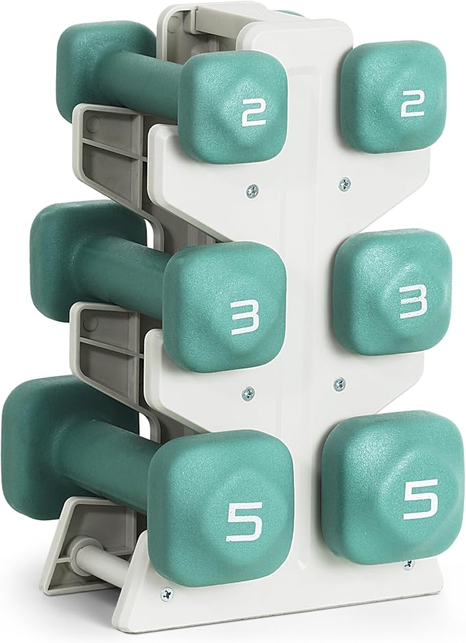 Tone Fitness Neoprene Dumbbell Set with Storage Rack – Non-Slip, Anti-Roll Hand Weights for Home Gym Workouts | 20 lb, 32 lb, 50 lb, 60 lb & 100 lb Options