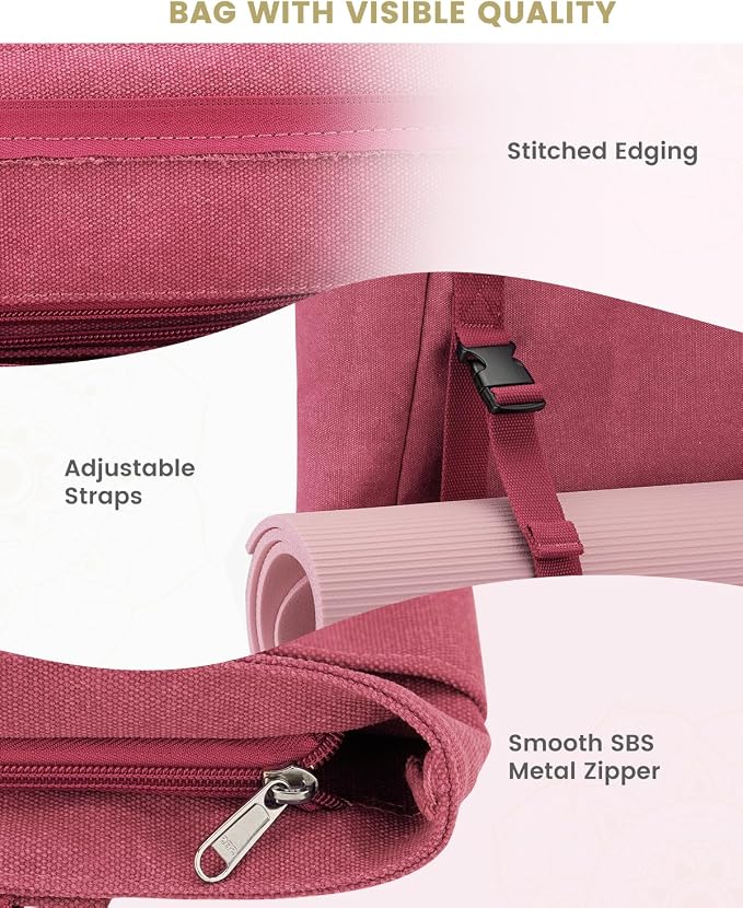 Gonex Yoga Mat Bag For Women Canvas Tote Pilates Gym Bag With Mat Carrier | Front-Opening Quick Access Mat Straps, Durable Cotton Canvas, Machine Washable, Bottle Holder Multi Pockets, Yoga Gym Travel